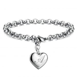  Moses Shop הכול חצי מחיר Initial Charm Bracelets Stainless Steel Heart 26 Letters Alphabet Bracelet for Women